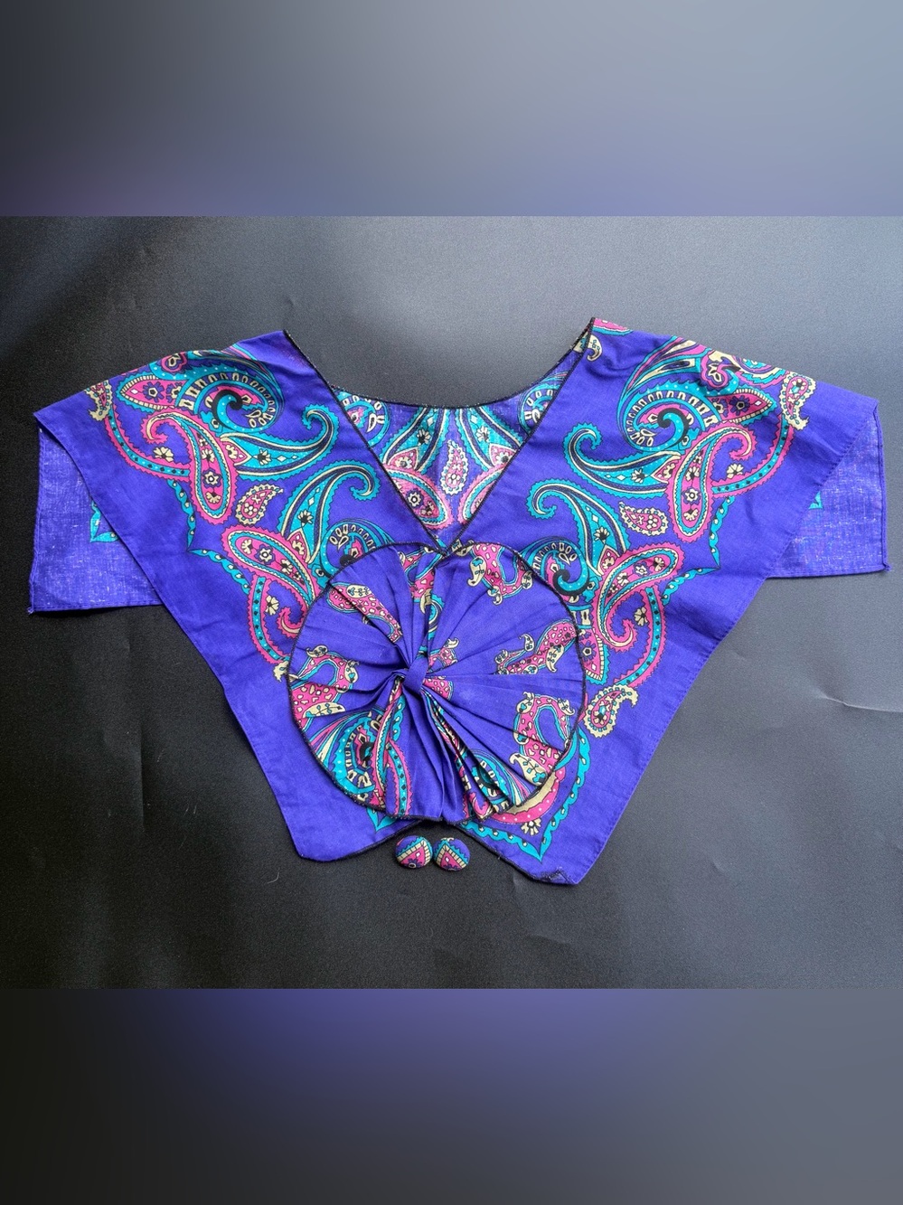 Unusual Vintage Purple Paisley Dickie Scarf with Matching Earrings 80’s
